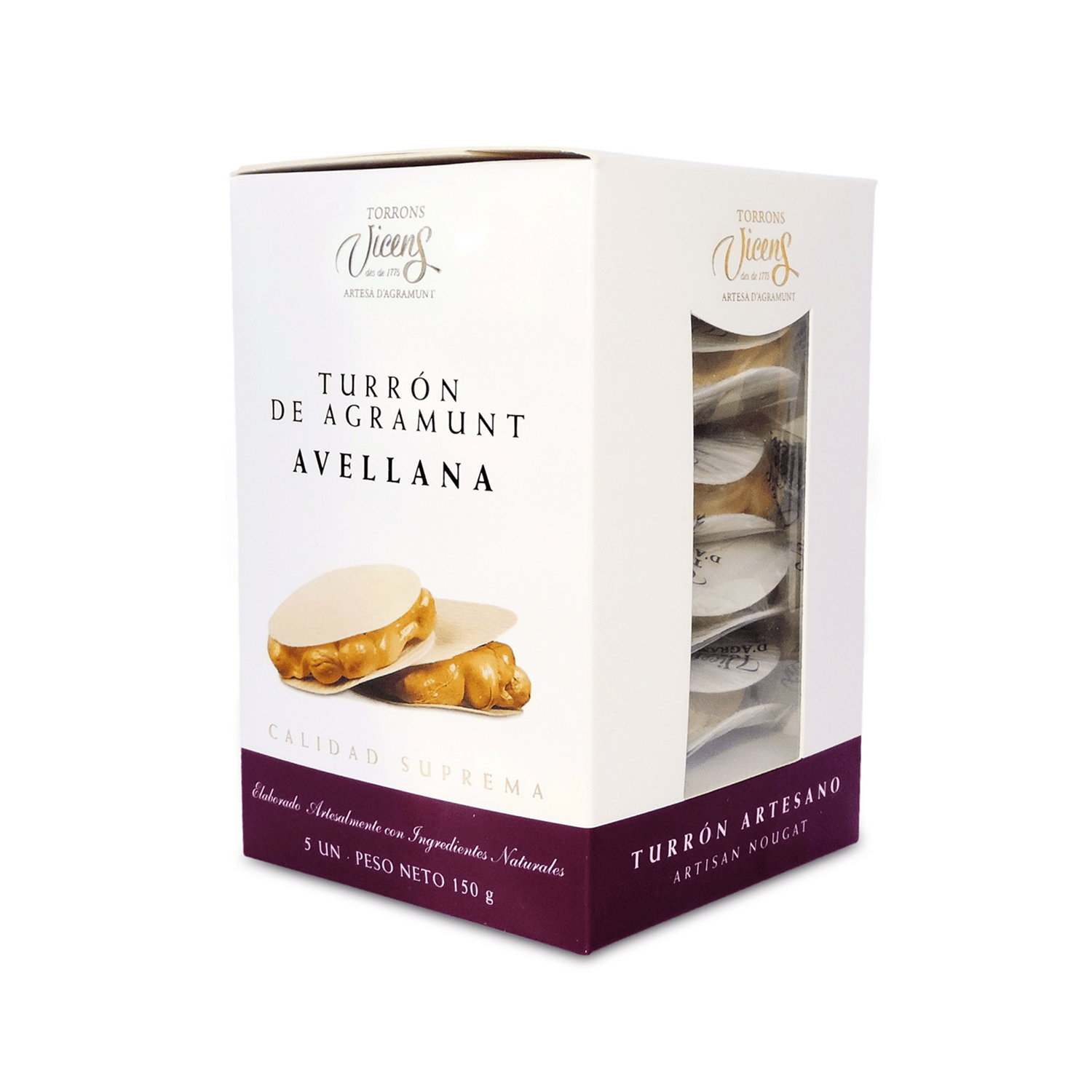 Turrón de Agramunt Avellana Vicens 1 x 150 gr - Bombones - Vicens - 8410495541056 - ExtraVirgen.Store